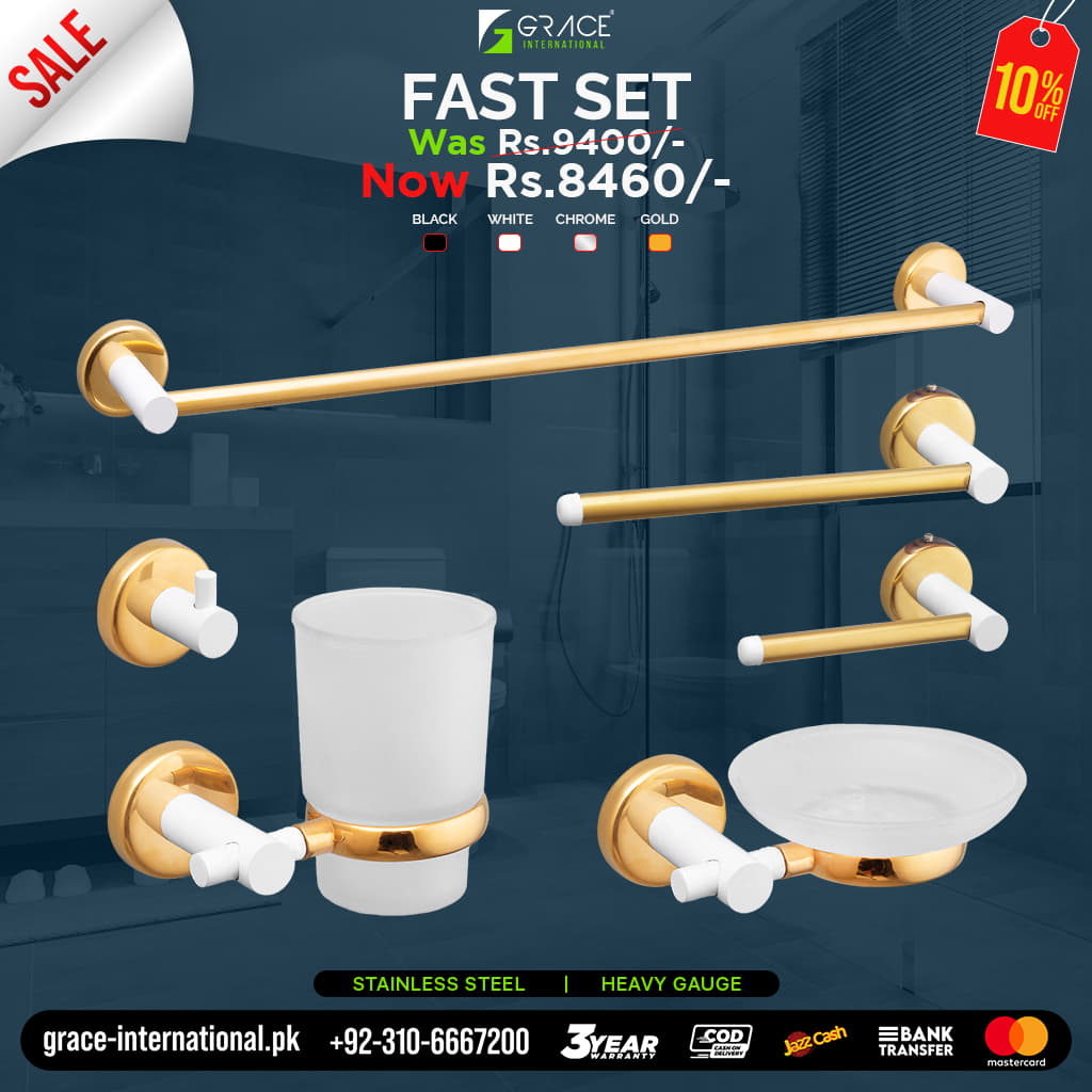 Complete Bathroom Accessories Set Stainless Steel Modern Luxury - Fast ...