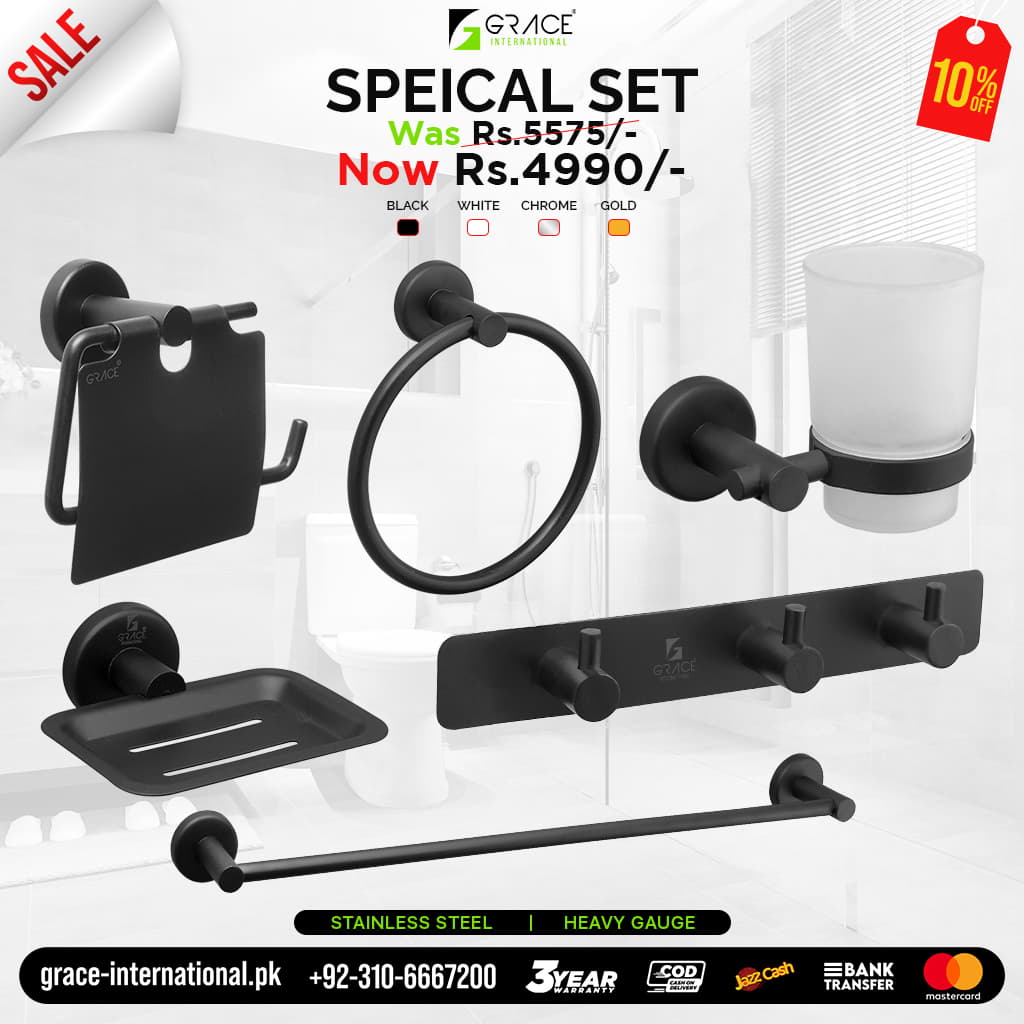 Complete Bathroom Accessories Set Stainless Steel- Grace Special