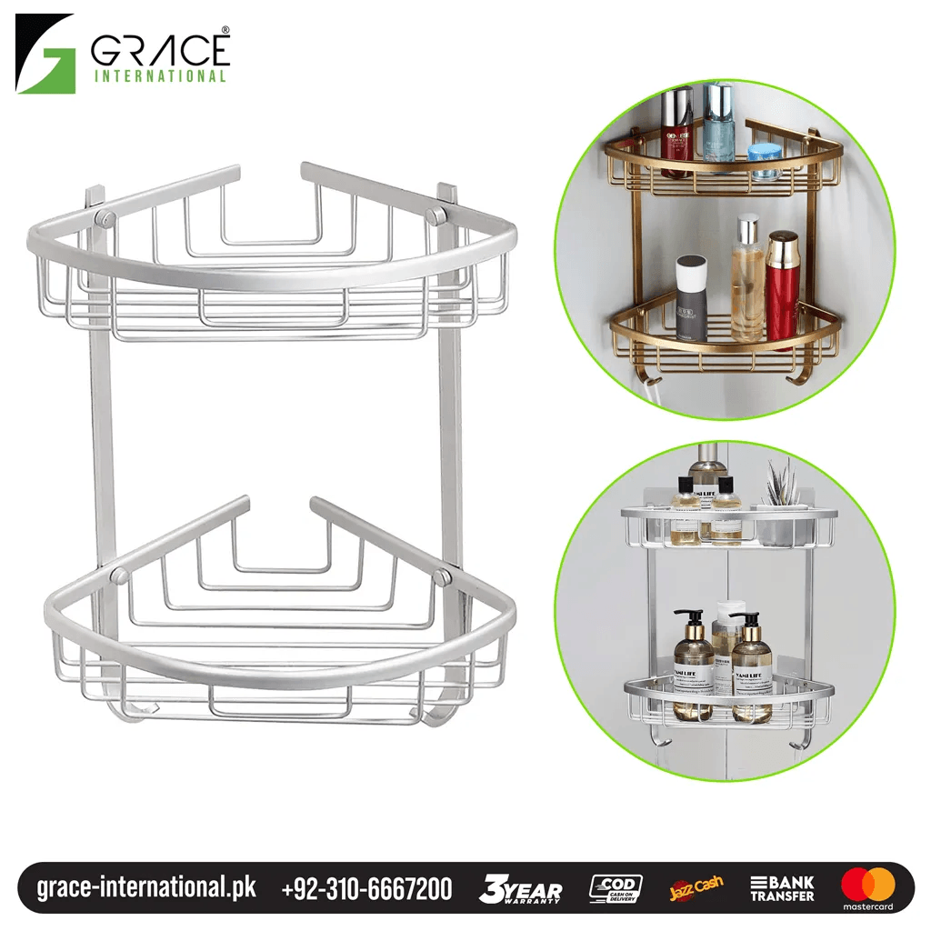 Bathroom Shelf Caddy Corner Basket Rack 2 tiers -Grace International Pakistan - Grace International (Manufacturer)