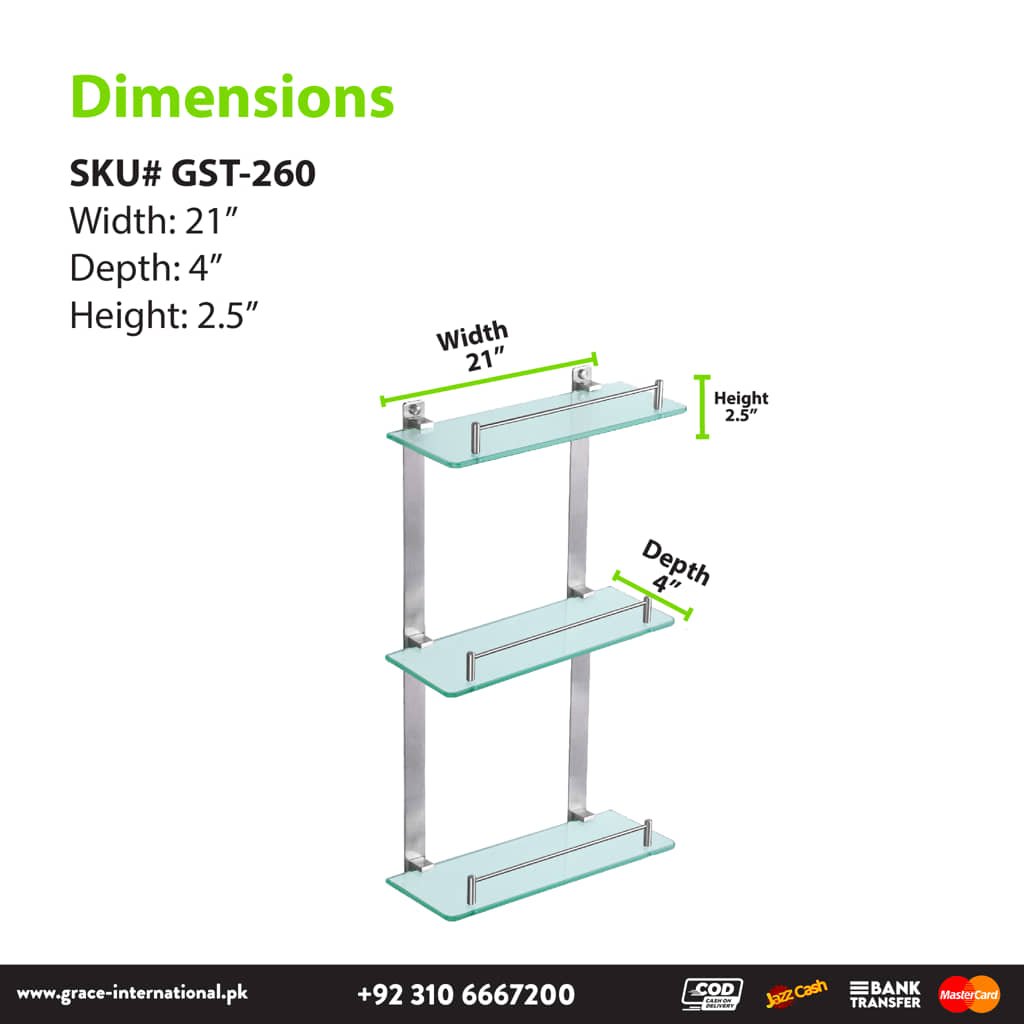 Bathroom Shelf Rack 3 Tier / layers Glass Stainless Steel, Bathroom Ac