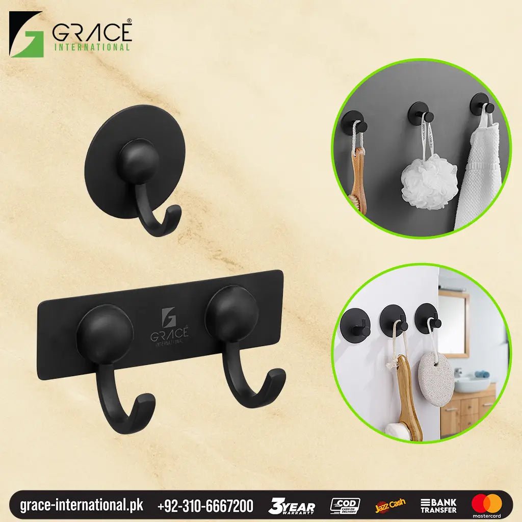 Wall Hooks Hanger for Bathroom, Kitchen, Home- Quality Ball Hooks Black - Grace International (Manufacturer)