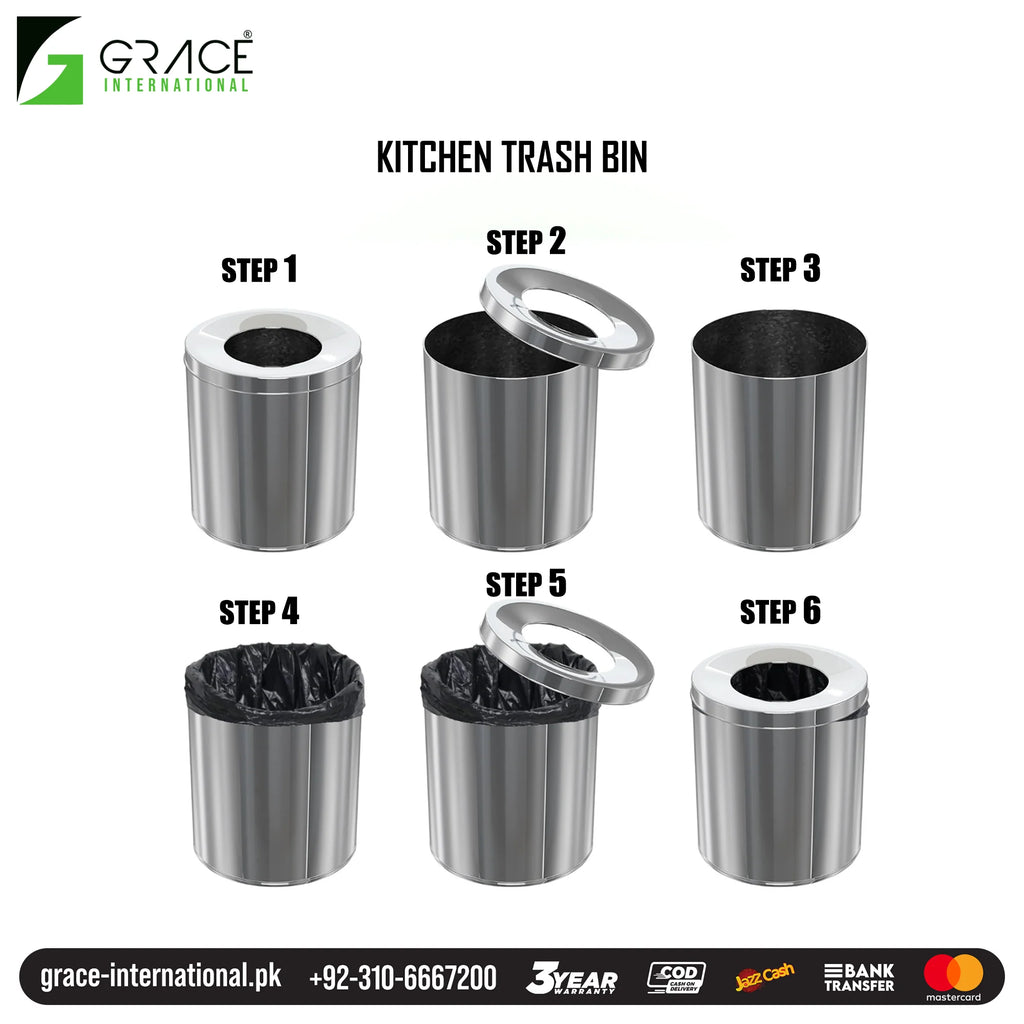 Grace Trash Bin Dustbin Stainless Steel Standrad Size