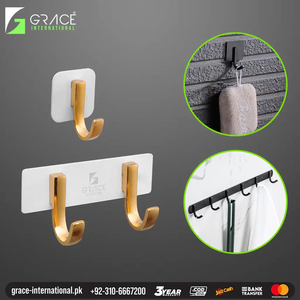 Bathroom and Kitchen Hooks Hanger, Stainless Steel Towel Cloth Hooks - Grace International (Manufacturer)