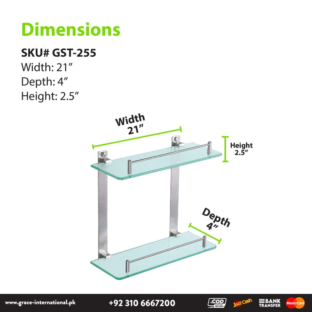 Bathroom Shelf Rack Glass Stainless Steel, Bathroom Accessories – Grace  International ( Factory in Gujranwala )