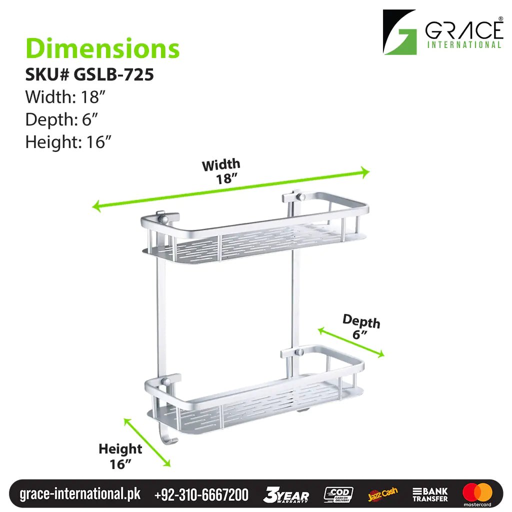 Bathroom Kitchen Wall Basket Shelf Double Layer 2 Tier Straight large Caddy - Grace - Grace International (Manufacturer)