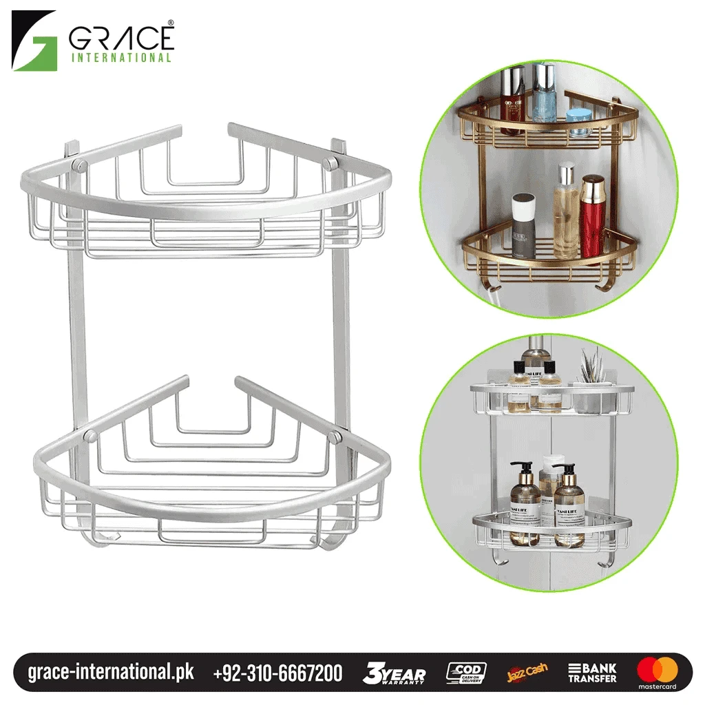 Bathroom Shelf Caddy Corner Basket Rack 2 tiers