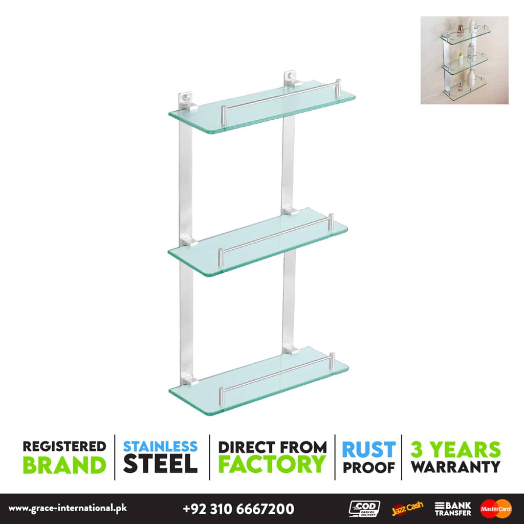 Bathroom Shelf Rack 2 Tier / layers Glass Stainless Steel, Bathroom Accessories - Grace International (Manufacturer)