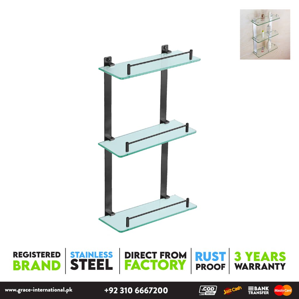 Bathroom Shelf Rack 2 Tier / layers Glass Stainless Steel, Bathroom Accessories - Grace International (Manufacturer)