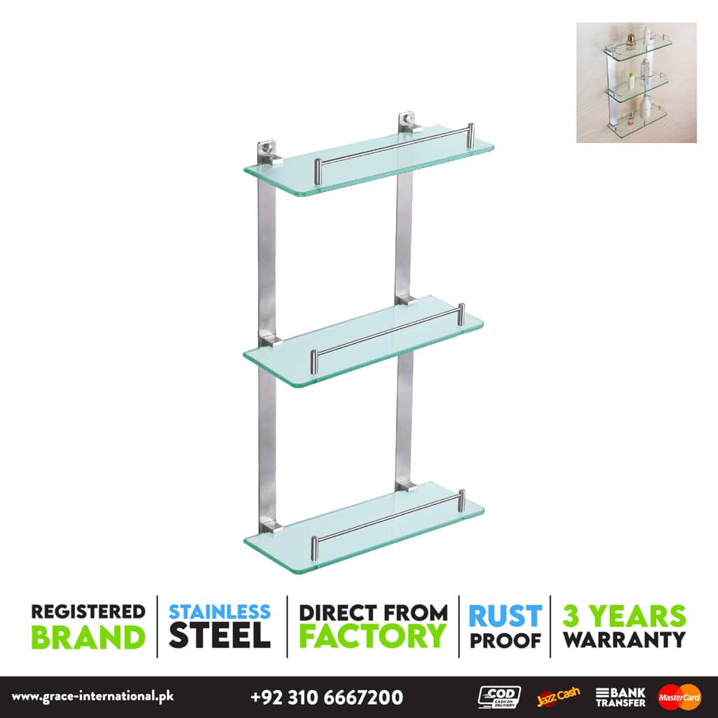 Bathroom Shelf Rack 2 Tier / layers Glass Stainless Steel, Bathroom Accessories - Grace International (Manufacturer)