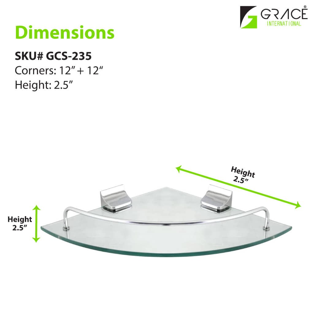 Bathroom Shelf Single Tier Corner Glass Shelf - Chrome - Bathroom Accessories - Grace International (Manufacturer)