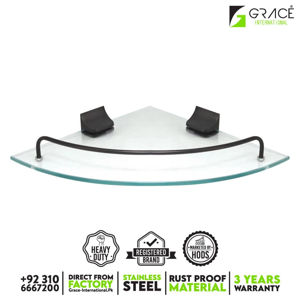 Bathroom Shelf Single Tier Corner Glass Shelf - Chrome - Bathroom Accessories - Grace International (Manufacturer)