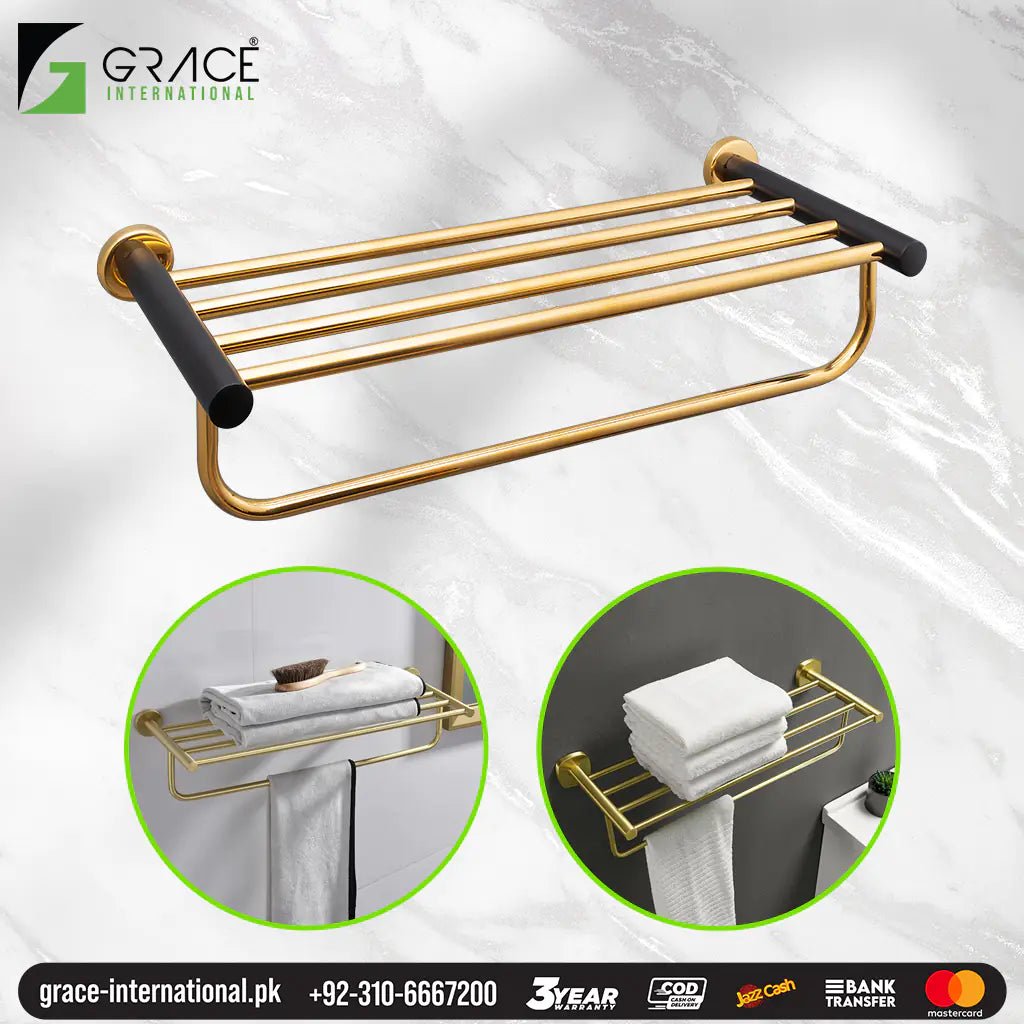 Bathroom Wall Towel Rail Shelf with Towel Hanger Washroom