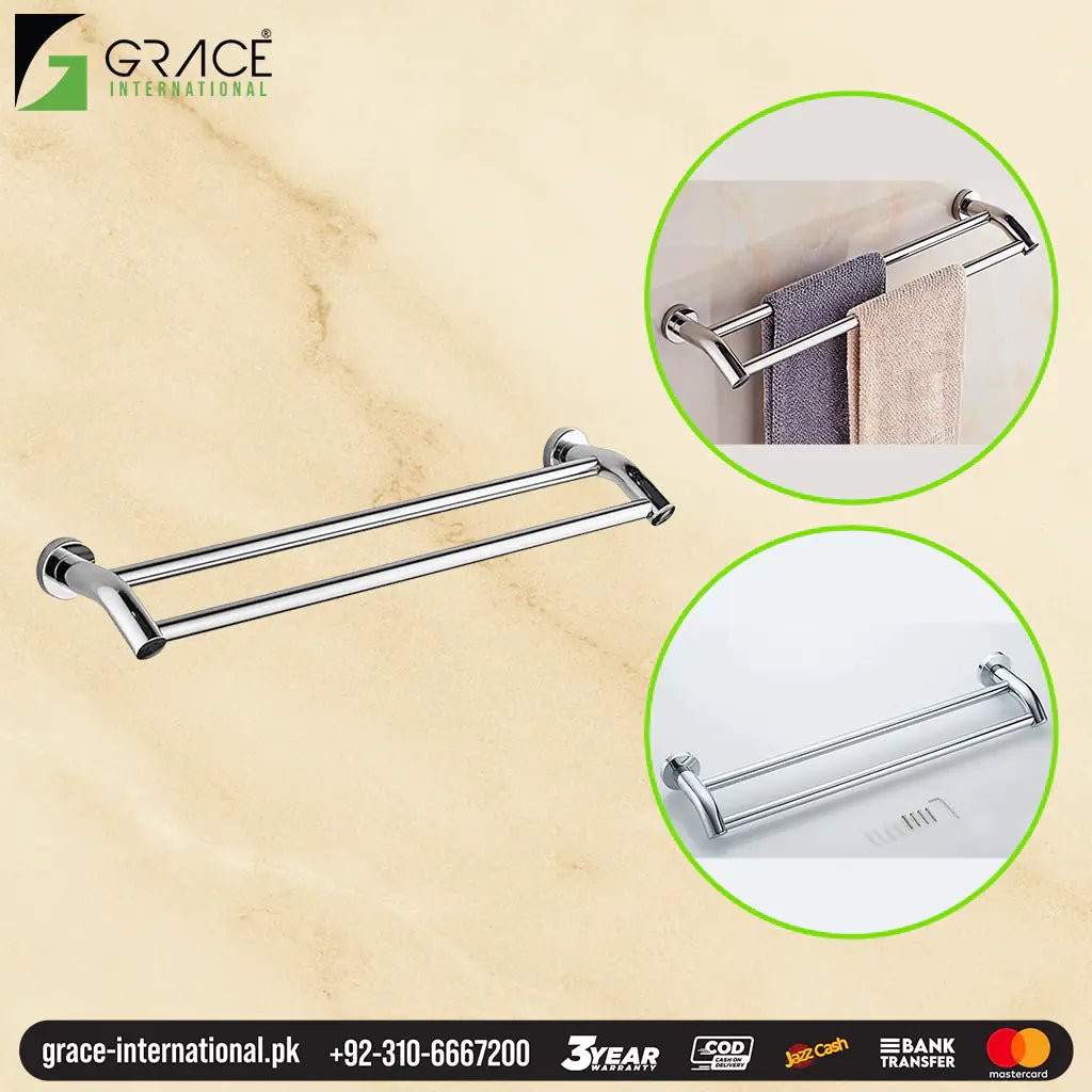 Bathroom Washroom Towel Rail Double two Rods Towel Hanger - Bathroom Accessories Pakistan - Grace International (Manufacturer)