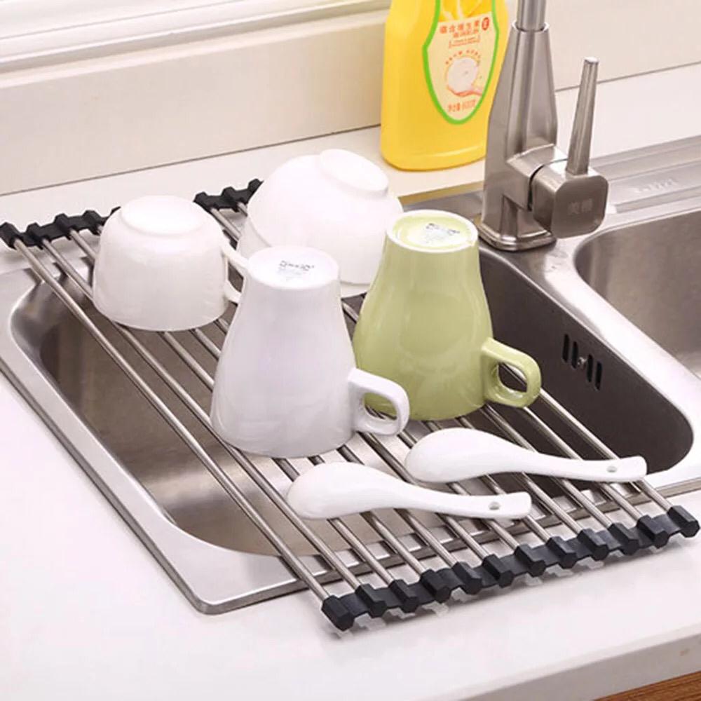 Kitchen Sink Dish Drying Drainer Flexible Rack Mat Foldable