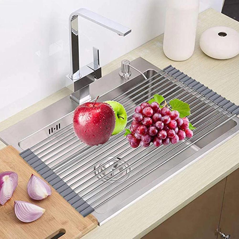 Kitchen Sink Dish Drying Drainer Flexible Rack Mat Foldable