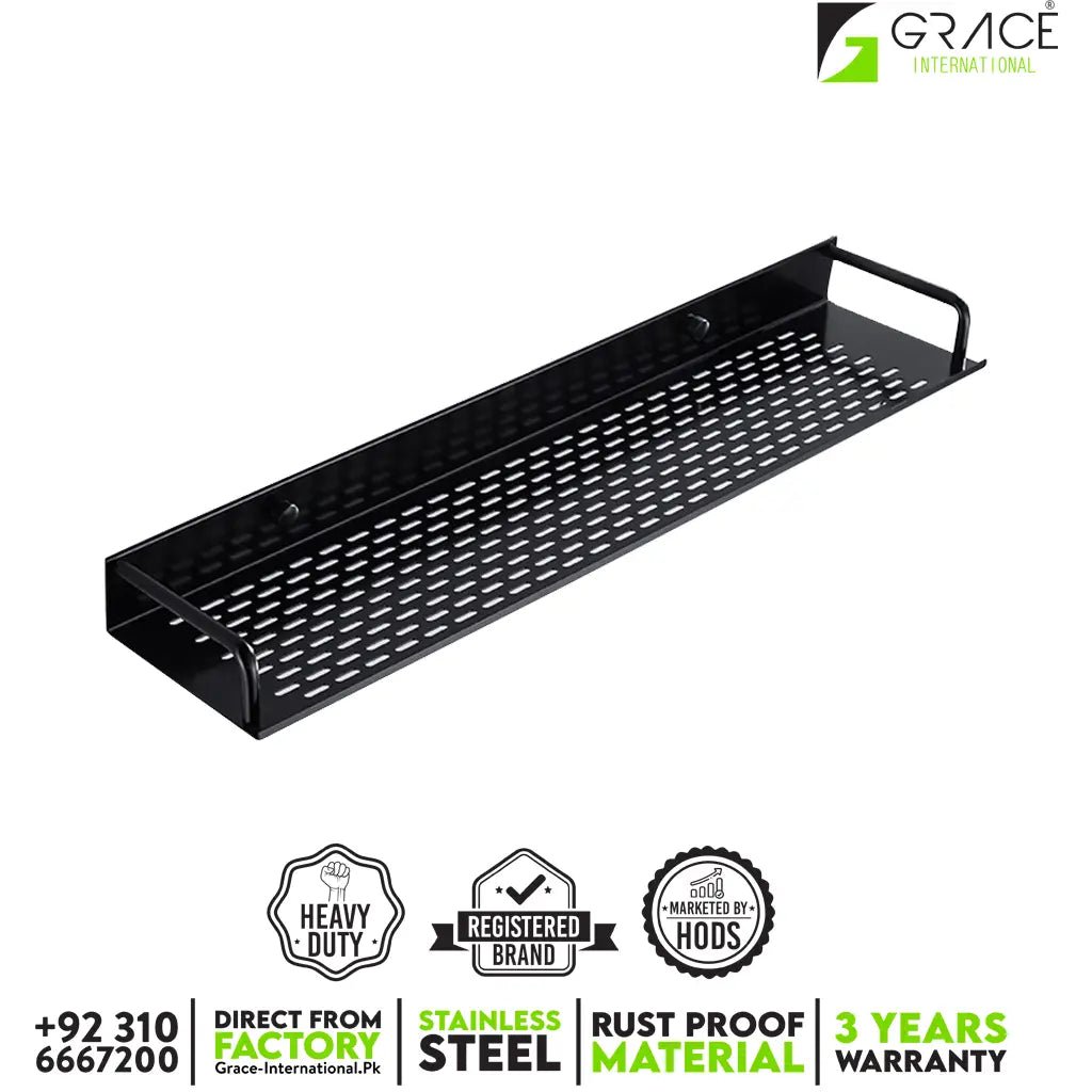 Kitchen Bathroom wall Shelf Storage Rack Stainless Steel Black - Grace International - Grace International (Manufacturer)