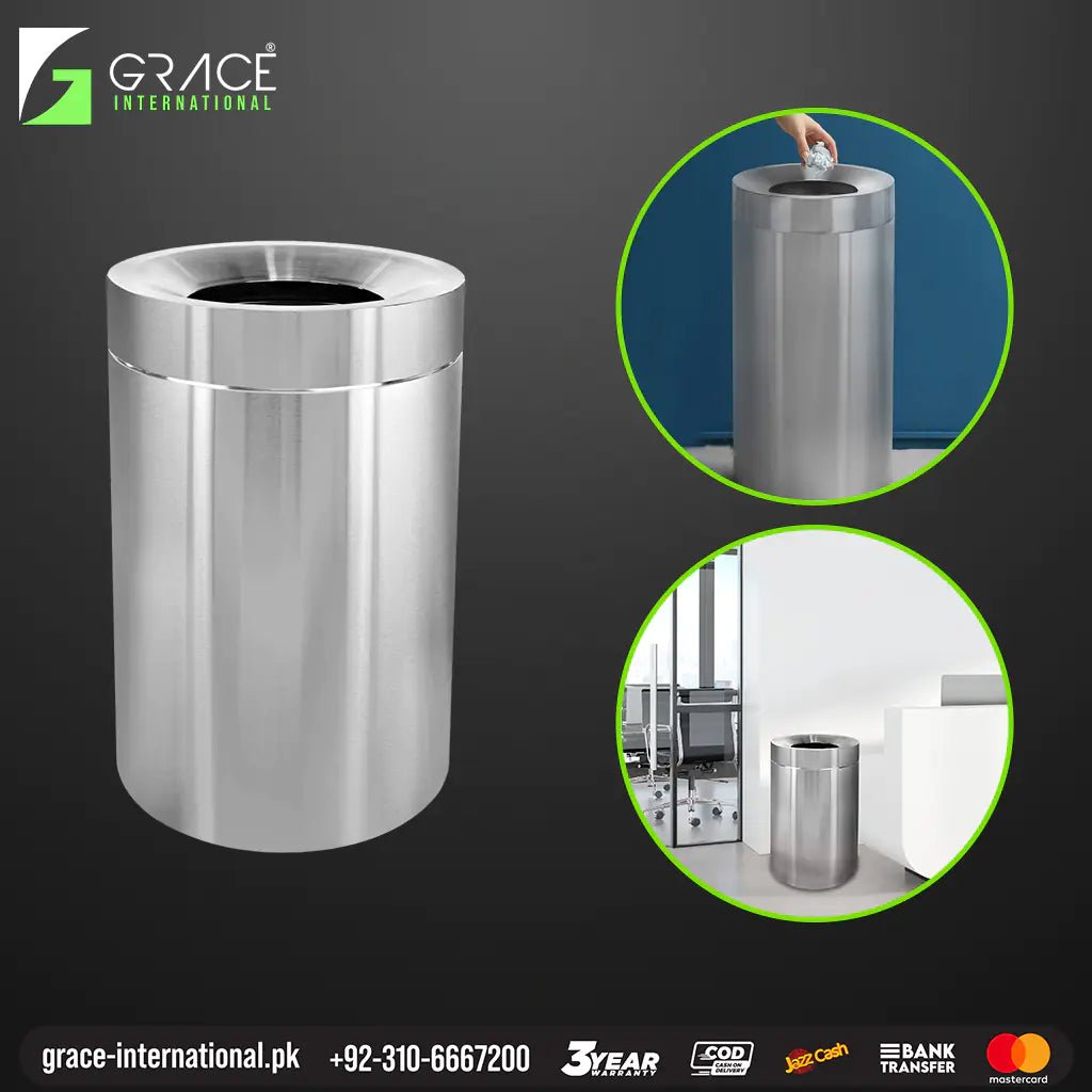 Office indoor Trash Can Bin, Dustbin, Stainless Steel bins , Accessories Pakistan - Grace International (Manufacturer)