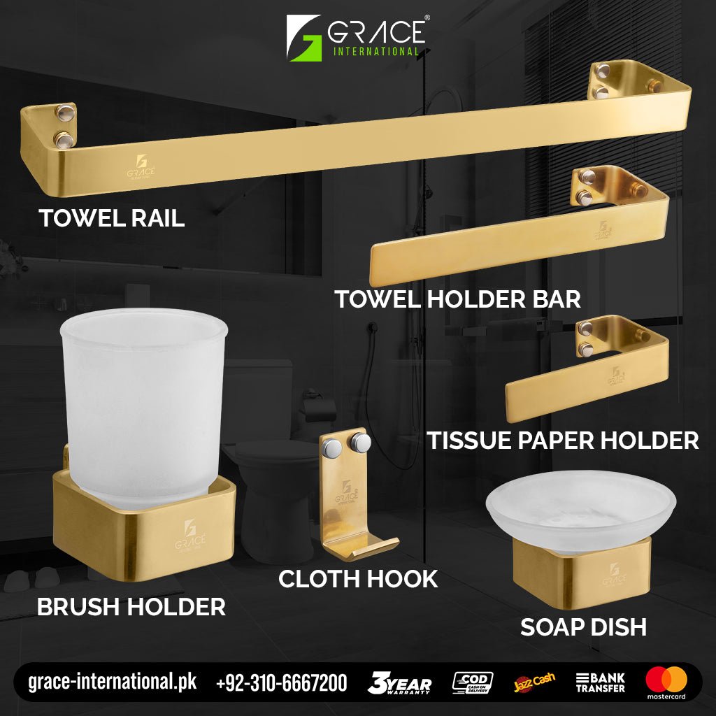 Stainles Steel Bathroom Accessories Set Complete - Elegant & Stylish Bath Decor - Grace International (Manufacturer)