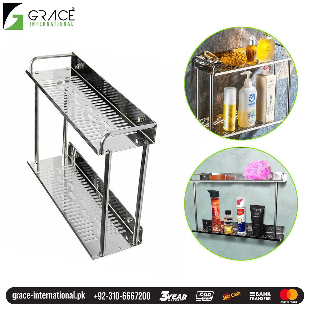 Stainless Steel Multipurpose Wall Shelf rack 2 Tiers Double Layer for Home Kitchen Bathroom - Grace International (Manufacturer)