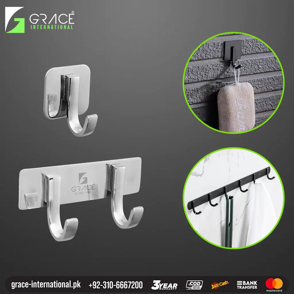 Stainless Steel Towel Hooks Hanger Bathroom and Kitchen Hooks in Pakistan - Grace International (Manufacturer)