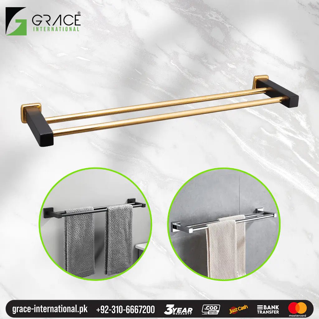 Towel Cloth Rail Hanger Bathroom Wall Towel Holder Double Rod Jet Grace International Factory in Gujranwala