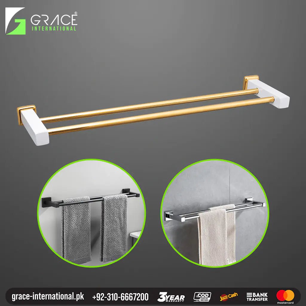 Towel Cloth Rail Hanger Bathroom Wall Towel Holder Double Rod-Jet - Grace International (Manufacturer)