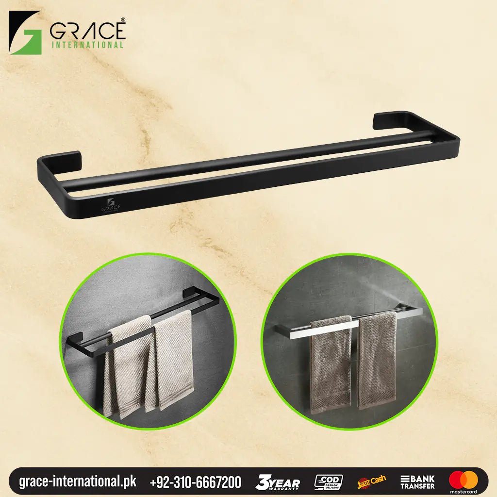 Towel Rail Double two Rods Towel Hanger for Bathroom & Kitchen Accessories Pakistan - Grace International (Manufacturer)