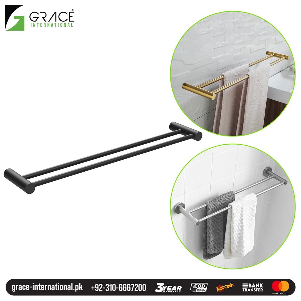 Towel Rail Hanger Double Two Rods Towel Holder - Bathroom Accessories Pakistan - Grace International (Manufacturer)