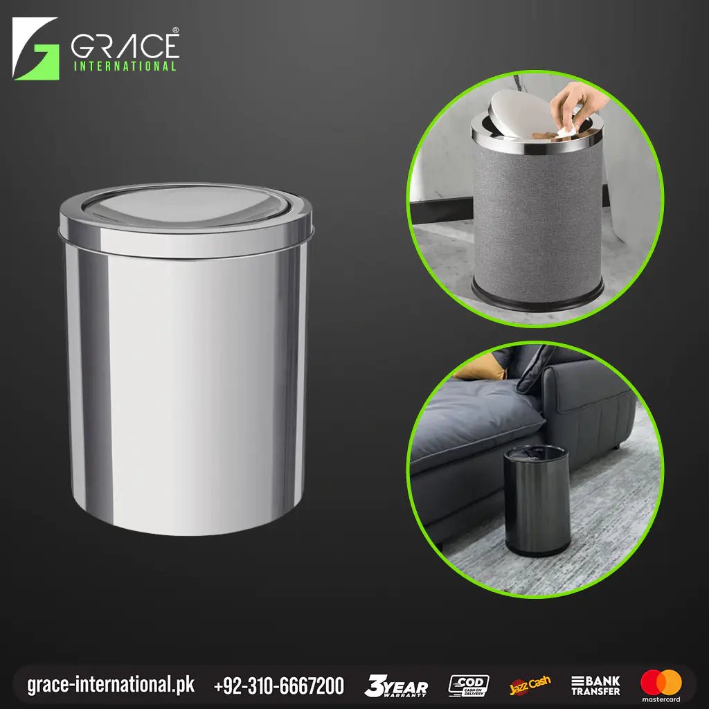 Trash Bin Dustbin Pedal Bin with Pendulum Cover Lid - Bath, Kitchen & Home Accessories - Grace International (Manufacturer)