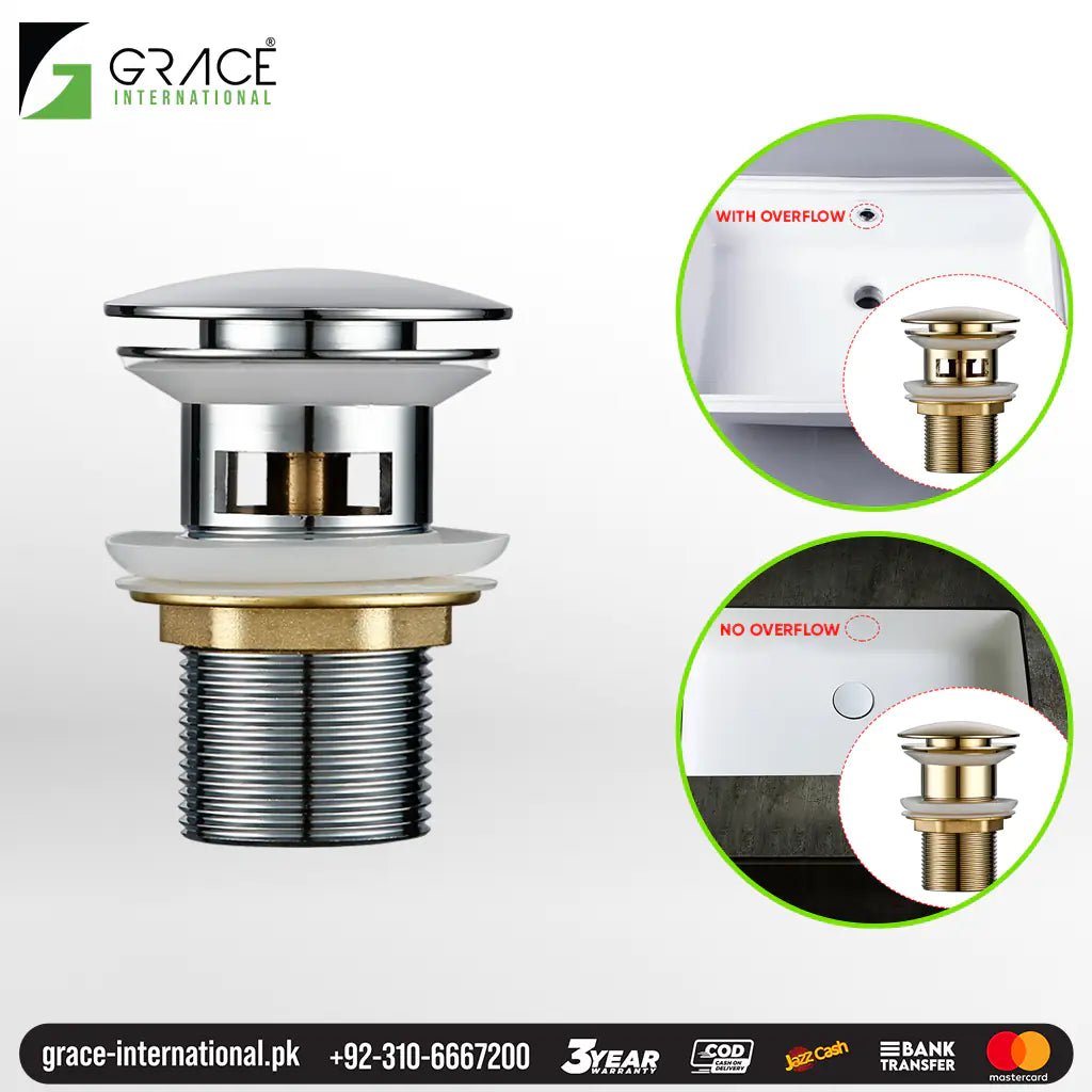 Wash Basin Sink Waste Pop-Up coupling Stainless Steel & Brass Rust Proof - Grace International (Manufacturer)